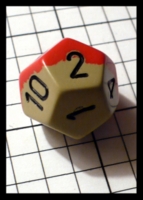 Dice : Dice - 12D - Chessex Half and Half Tan and Red with Black Numerals - Gnome Games Wisc Oct 2011